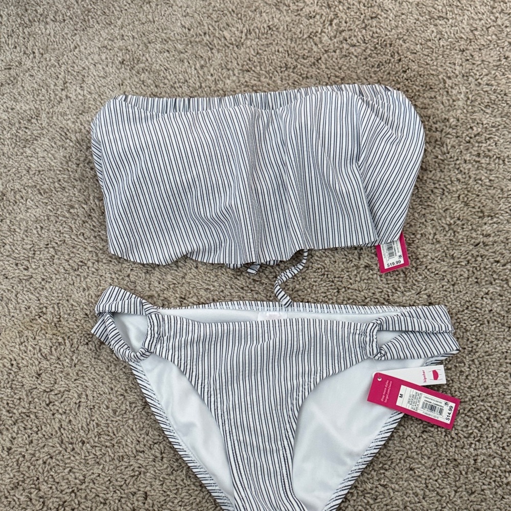 NWT Navy and White Striped Bandeau Bikini Set